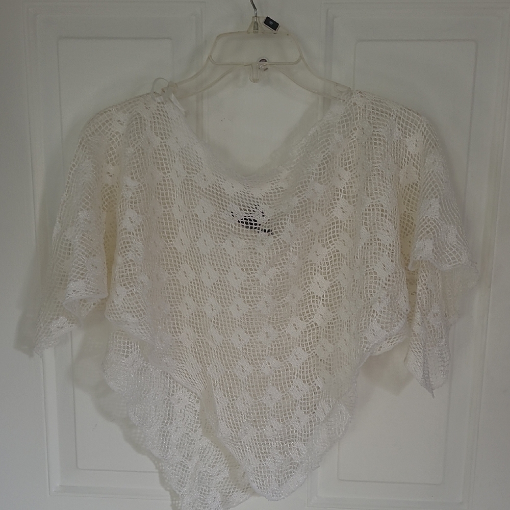 White Crochet Poncho/ Shawl